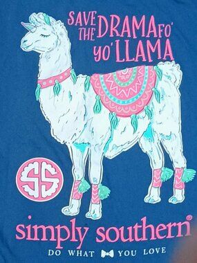 Simply Southern/Long Sleeve Shirt/Women Small Blue Yo Llama Preppy Casual Tee